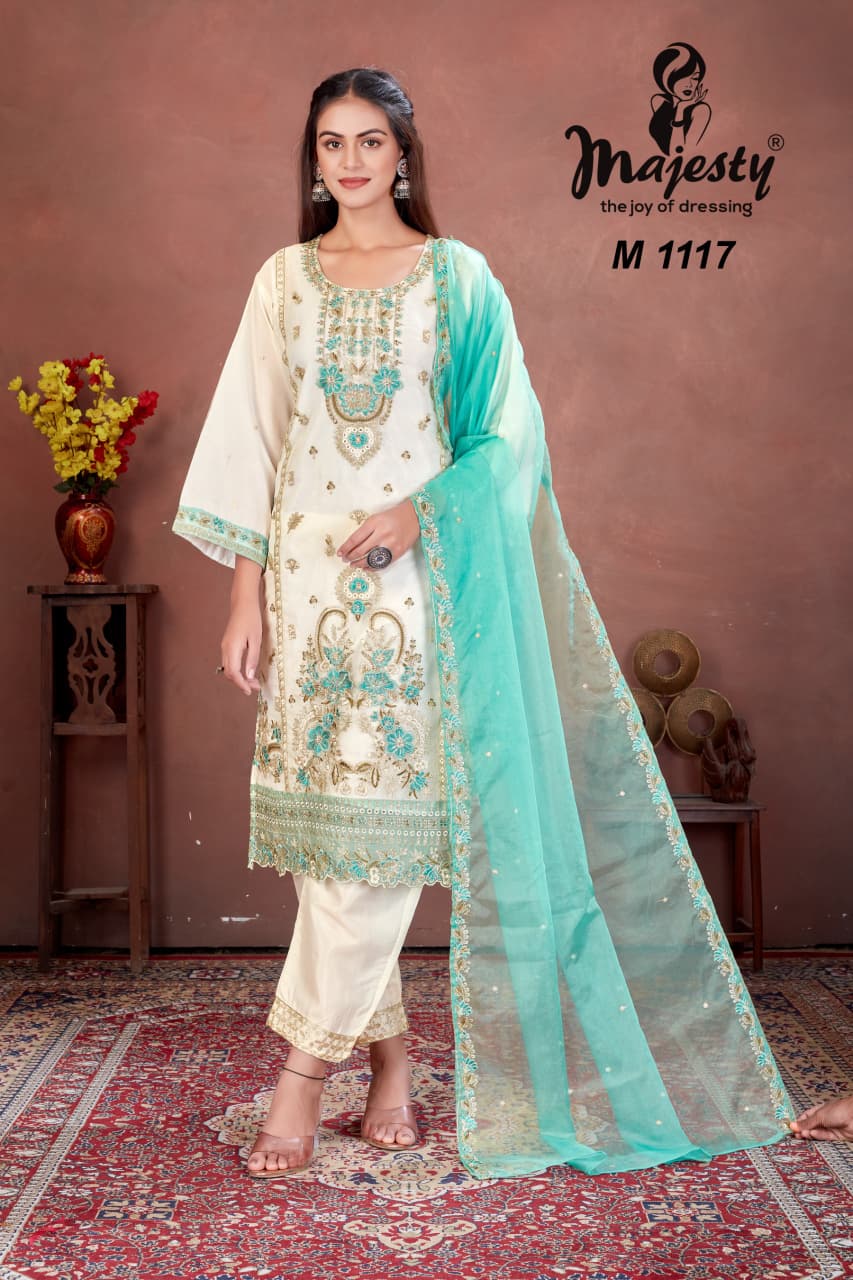 M1117 To M1120 Majesty Organza Pakistani Salwar Suits Exporter India