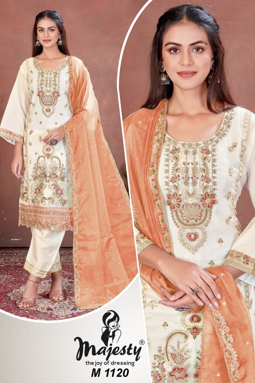 M1117 To M1120 Majesty Organza Pakistani Salwar Suits Exporter India