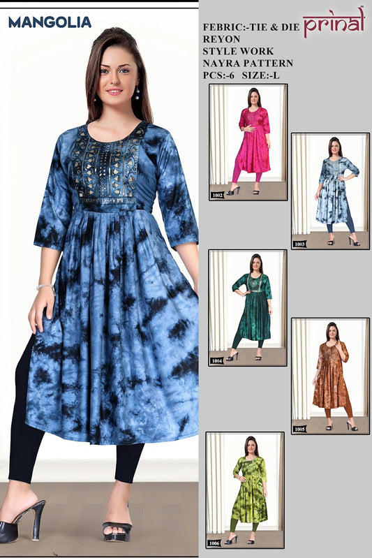Mangolia Prinal Reyon Naira Cut Kurtis Exporter