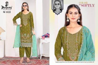 M 1121-1124 Majesty Organza Readymade Pant Style Suits Manufacturer India
