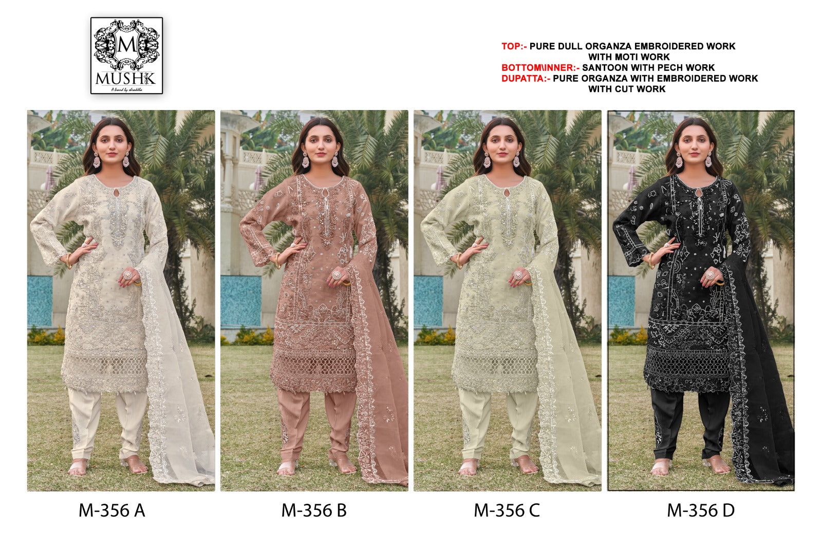 M 356 Mushk Pure Organza Pakistani Salwar Suits Exporter India