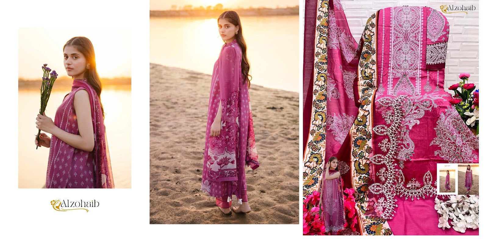 M Basics 2 1054-1055 Al Zohaib Cotton Pakistani Patch Work Suits Wholesaler Gujarat