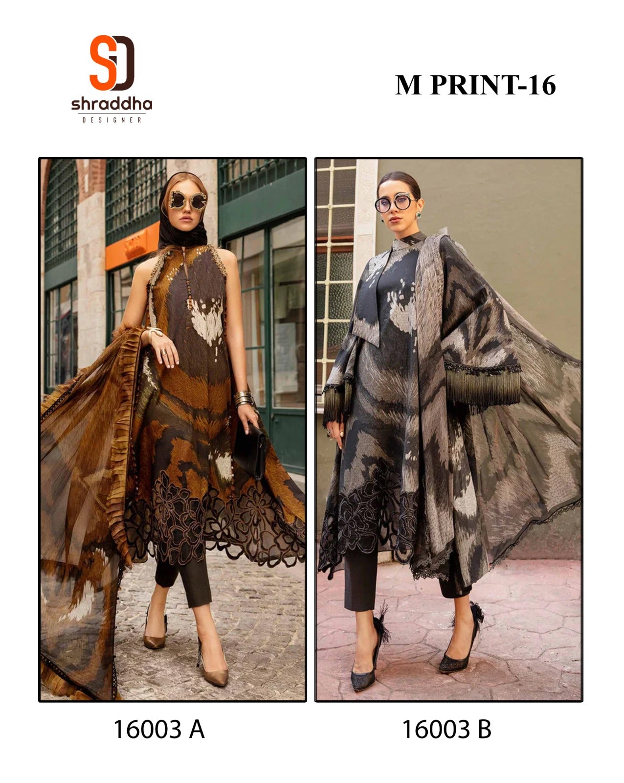 M Print 16-16003Ab Shraddha Designer Cotton Pakistani Patch Work Suits Exporter Gujarat