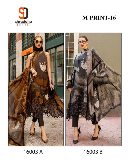M Print 16-16003Ab Shraddha Designer Cotton Pakistani Patch Work Suits Exporter Gujarat