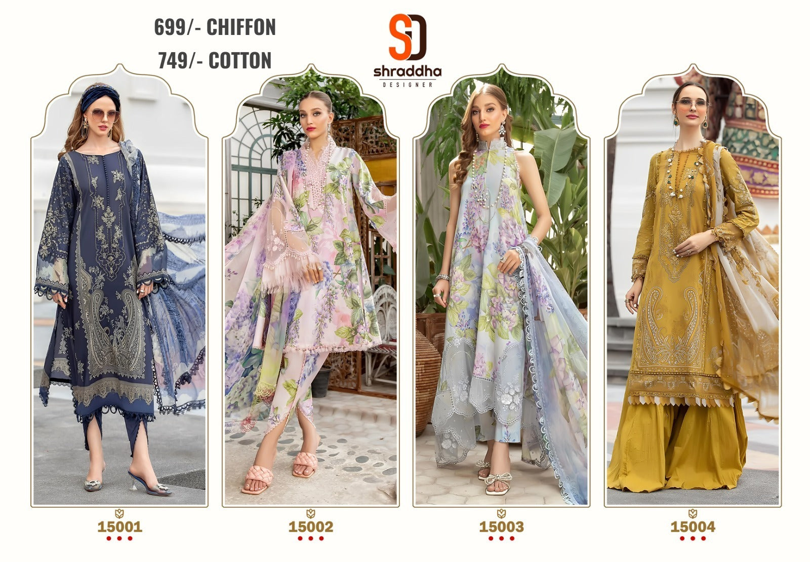 M Print Vol 15 Shraddha Designer Lawn Pakistani Patch Work Suits Supplier Ahmedabad