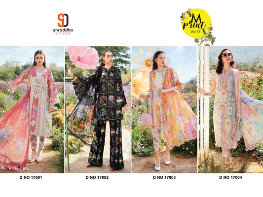 M Print Vol 17 Shraddha Designer Lawn Cotton Pakistani Salwar Suits Exporter Gujarat