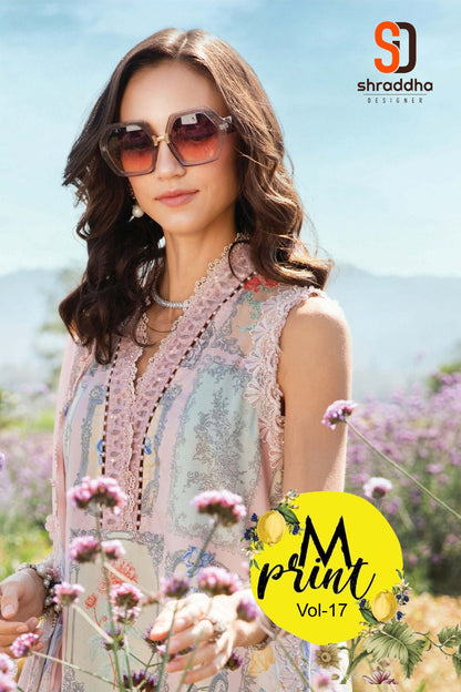 M Print Vol 17 Shraddha Designer Lawn Cotton Pakistani Salwar Suits Exporter Gujarat