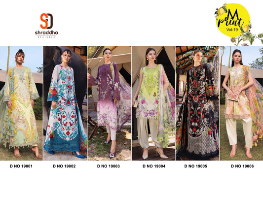 M Print Vol 19 Shraddha Designer Lawn Cotton Pakistani Patch Work Suits Exporter