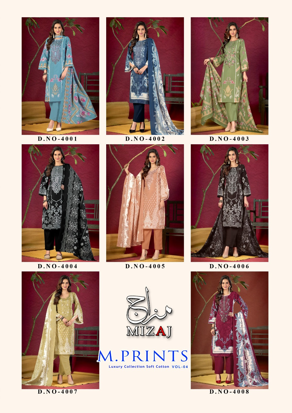 M Print Vol 4 Mizaj Mix Cotton Karachi Salwar Suits Wholesaler India