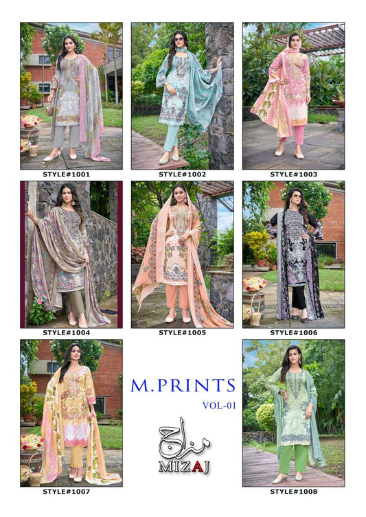 M Prints Vol 1 Mizaj Cotton Karachi Salwar Suits Wholesaler India