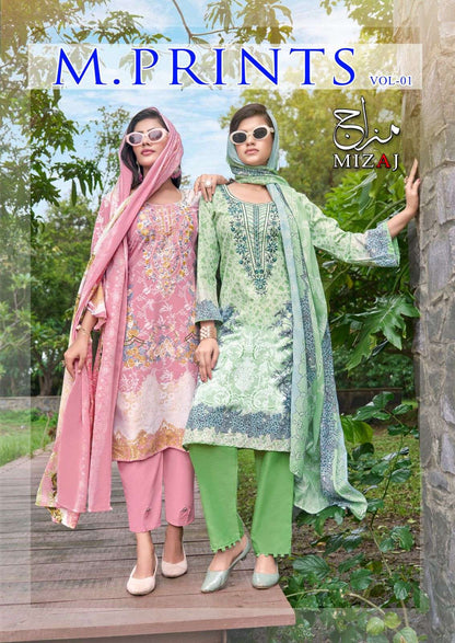 M Prints Vol 1 Mizaj Cotton Karachi Salwar Suits Wholesaler India