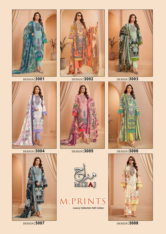 M Prints Vol 3 Mizaj Cotton Karachi Salwar Suits Wholesaler Gujarat