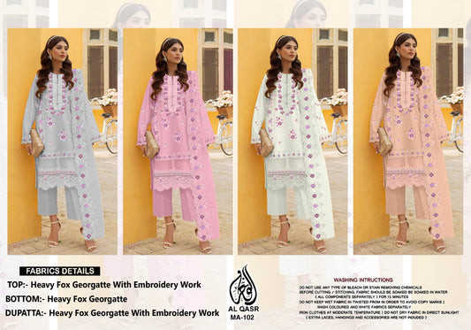 Ma-102 Al Qasr Faux Georgette Pakistani Readymade Suits Manufacturer Ahmedabad
