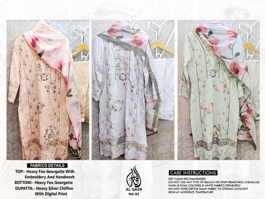 Ma-92 Al Qasr Faux Georgette Pakistani Readymade Suits Supplier India