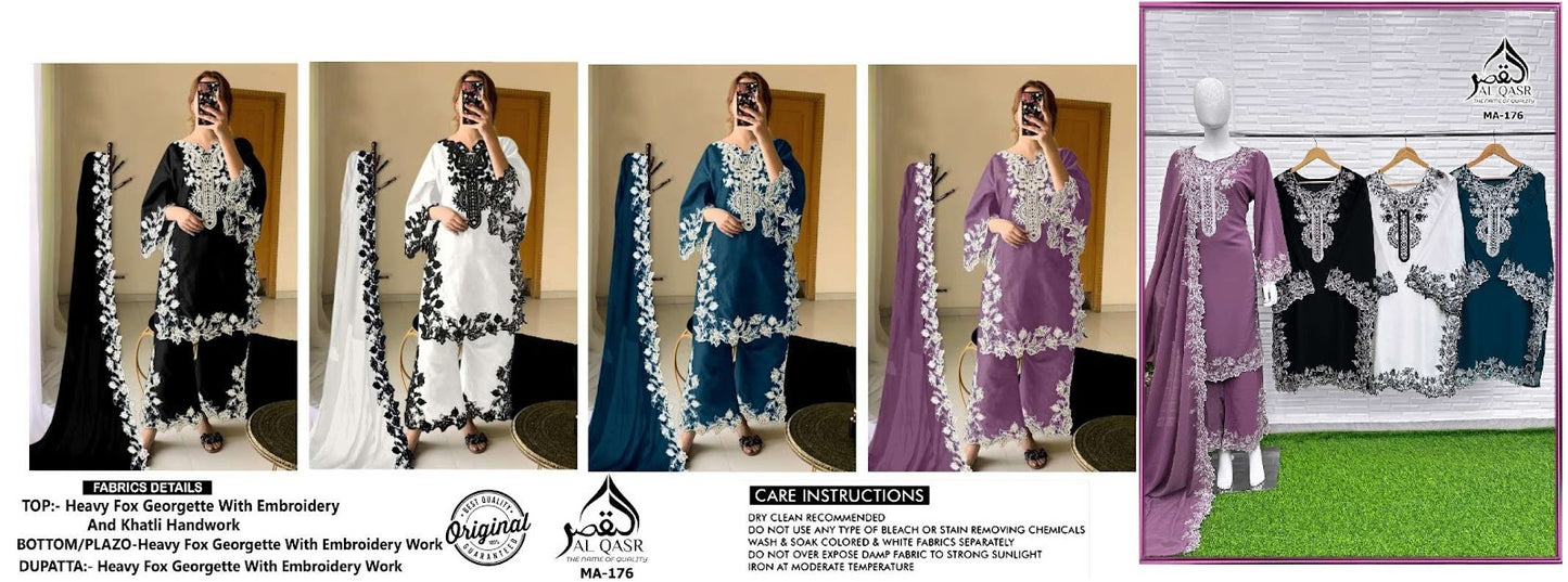 Ma 176 Al Qasr Fox Georgette Pakistani Readymade Suits Exporter Ahmedabad