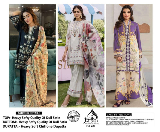 Ma 227 Al Qasr Satin Karachi Readymade Suits Supplier