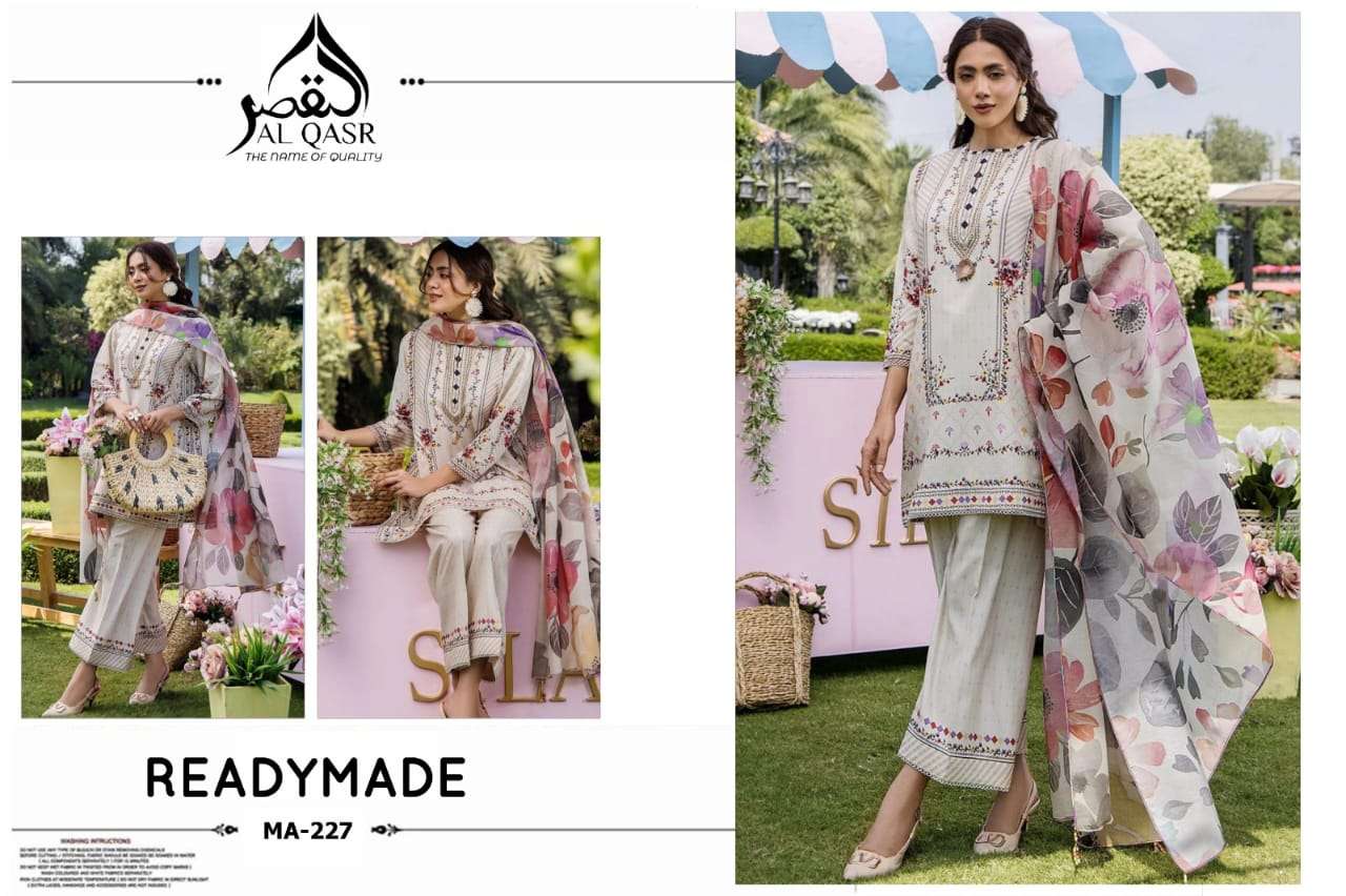 Ma 227 Al Qasr Satin Karachi Readymade Suits Supplier