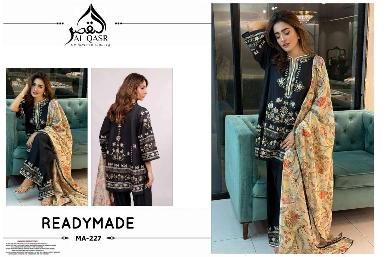 Ma 227 Al Qasr Satin Karachi Readymade Suits Supplier