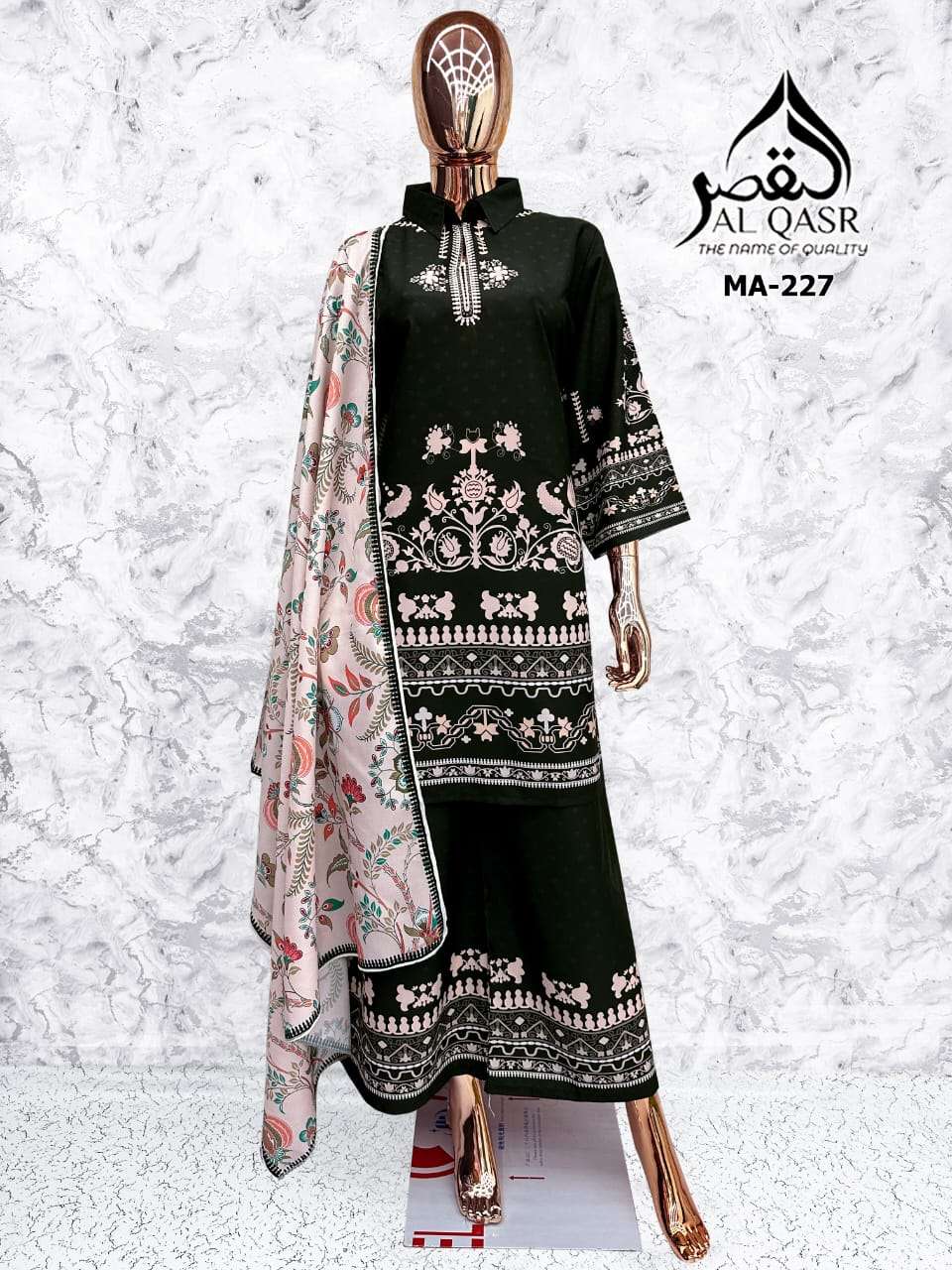 Ma 227 Al Qasr Satin Karachi Readymade Suits Supplier