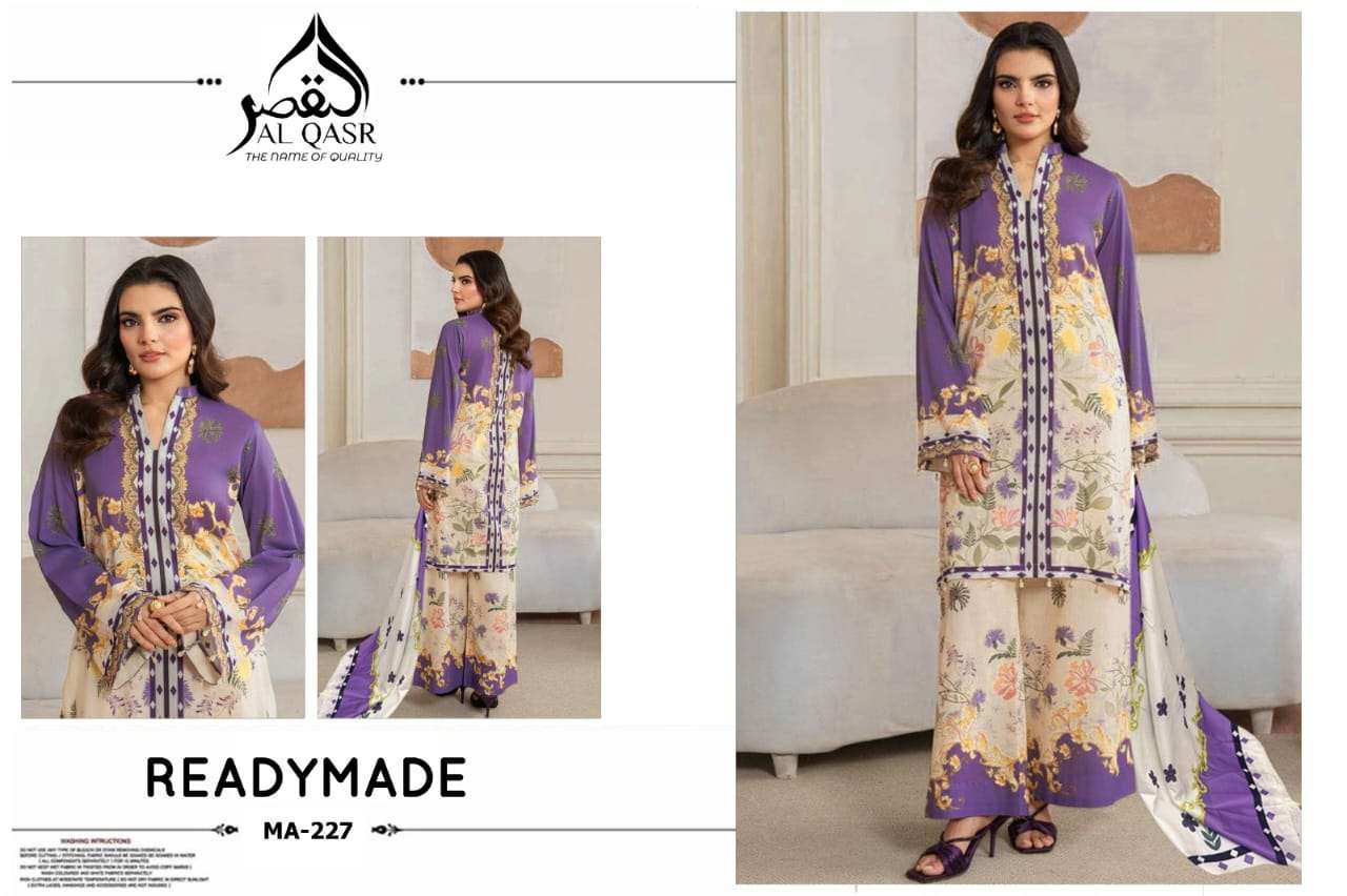 Ma 227 Al Qasr Satin Karachi Readymade Suits Supplier