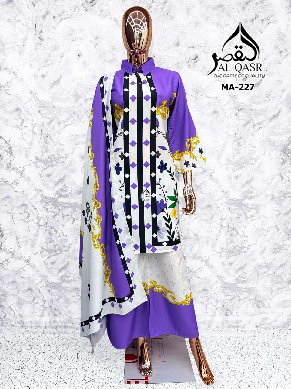 Ma 227 Al Qasr Satin Karachi Readymade Suits Supplier