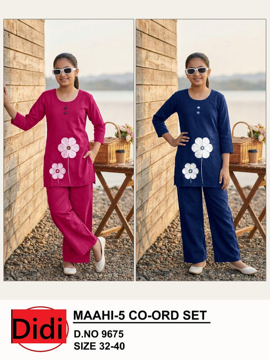 Maahi 5 Dn 9675 Didi Vetican Silk Girls Co Ord Set Wholesale Price