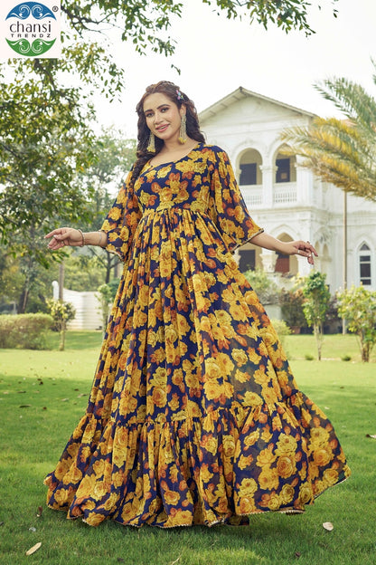 Maahi Chansi Trendz Georgette One Piece Gown Wholesale Price