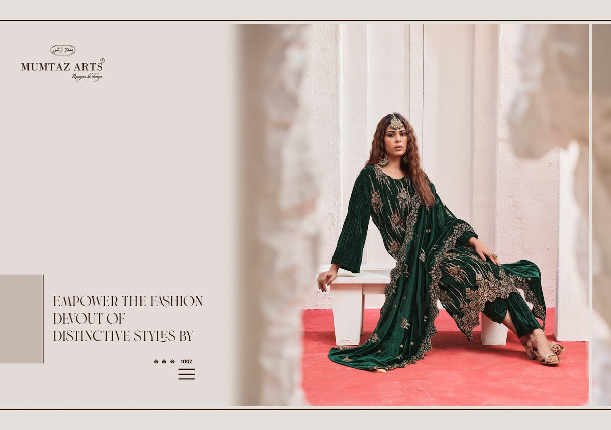 Maahi Mumtaz Arts Crush Velvet Suits Manufacturer Gujarat