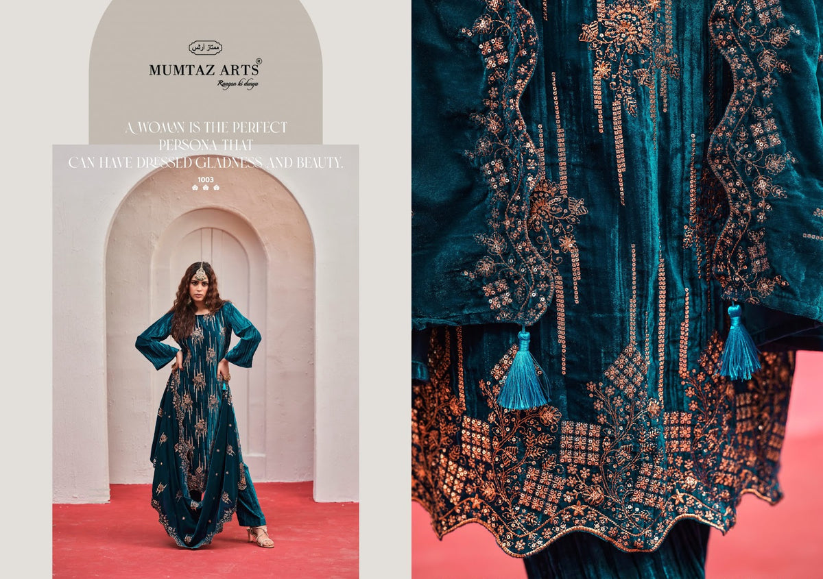Maahi Mumtaz Arts Crush Velvet Suits Manufacturer Gujarat