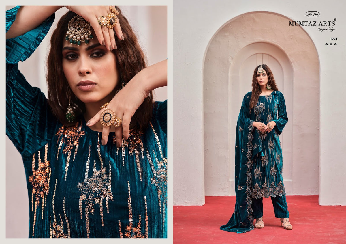 Maahi Mumtaz Arts Crush Velvet Suits Manufacturer Gujarat
