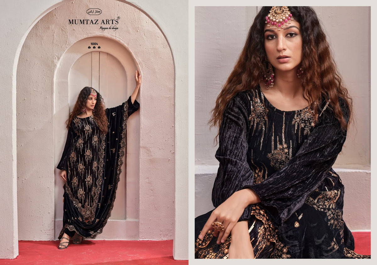 Maahi Mumtaz Arts Crush Velvet Suits Manufacturer Gujarat