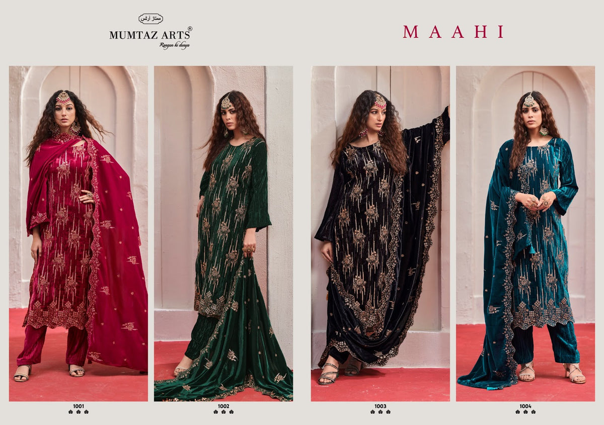 Maahi Mumtaz Arts Crush Velvet Suits Manufacturer Gujarat