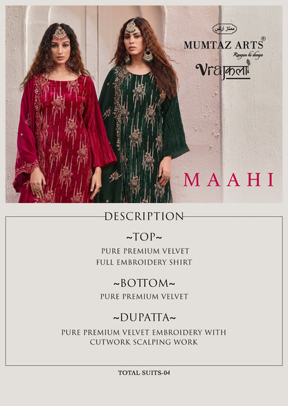 Maahi Mumtaz Arts Crush Velvet Suits Manufacturer Gujarat