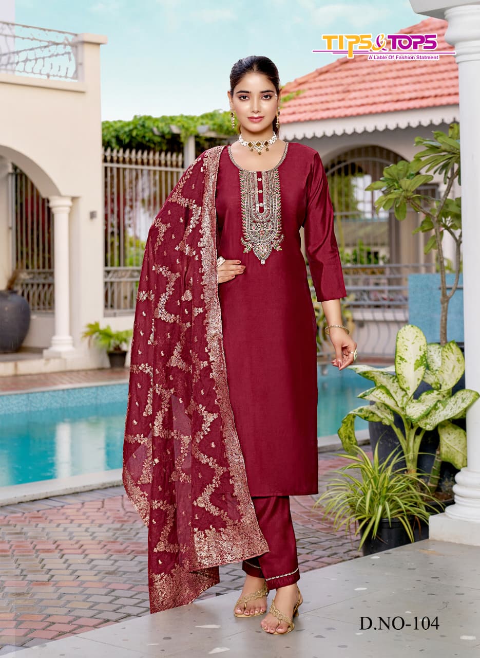 Maahi Tips Tops Roman Silk Readymade Pant Style Suits Wholesaler Ahmedabad