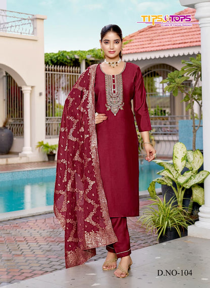 Maahi Tips Tops Roman Silk Readymade Pant Style Suits Wholesaler Ahmedabad