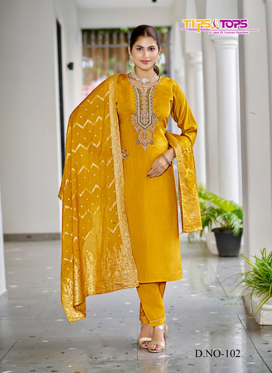 Maahi Tips Tops Roman Silk Readymade Pant Style Suits Wholesaler Ahmedabad