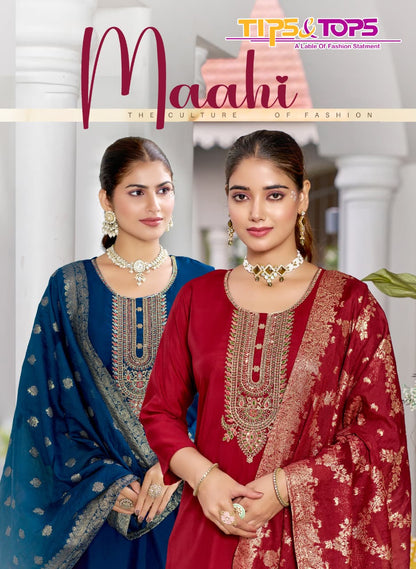 Maahi Tips Tops Roman Silk Readymade Pant Style Suits Wholesaler Ahmedabad