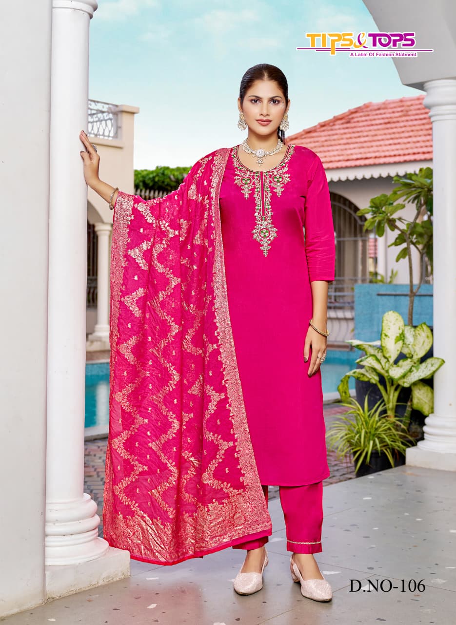 Maahi Tips Tops Roman Silk Readymade Pant Style Suits Wholesaler Ahmedabad