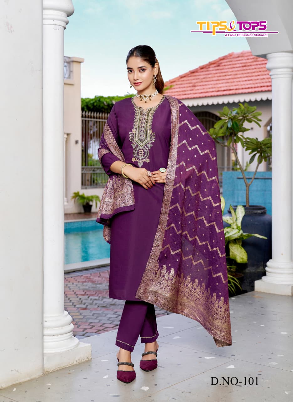 Maahi Tips Tops Roman Silk Readymade Pant Style Suits Wholesaler Ahmedabad