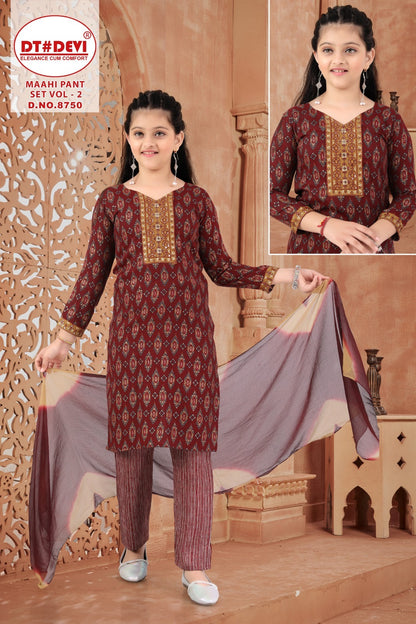 Maahi Vol 2 8750 Dt Devi Capsule Girls Readymade Pant Suits Manufacturer India