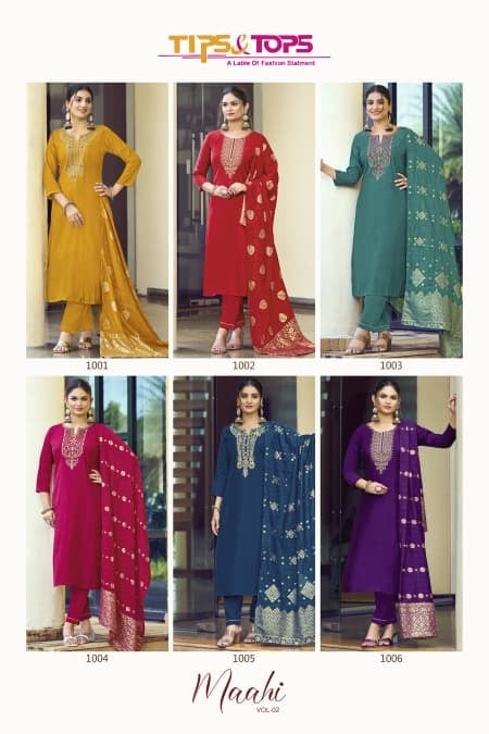 Maahi Vol 2 Tips Tops Roman Silk Readymade Pant Style Suits Wholesale