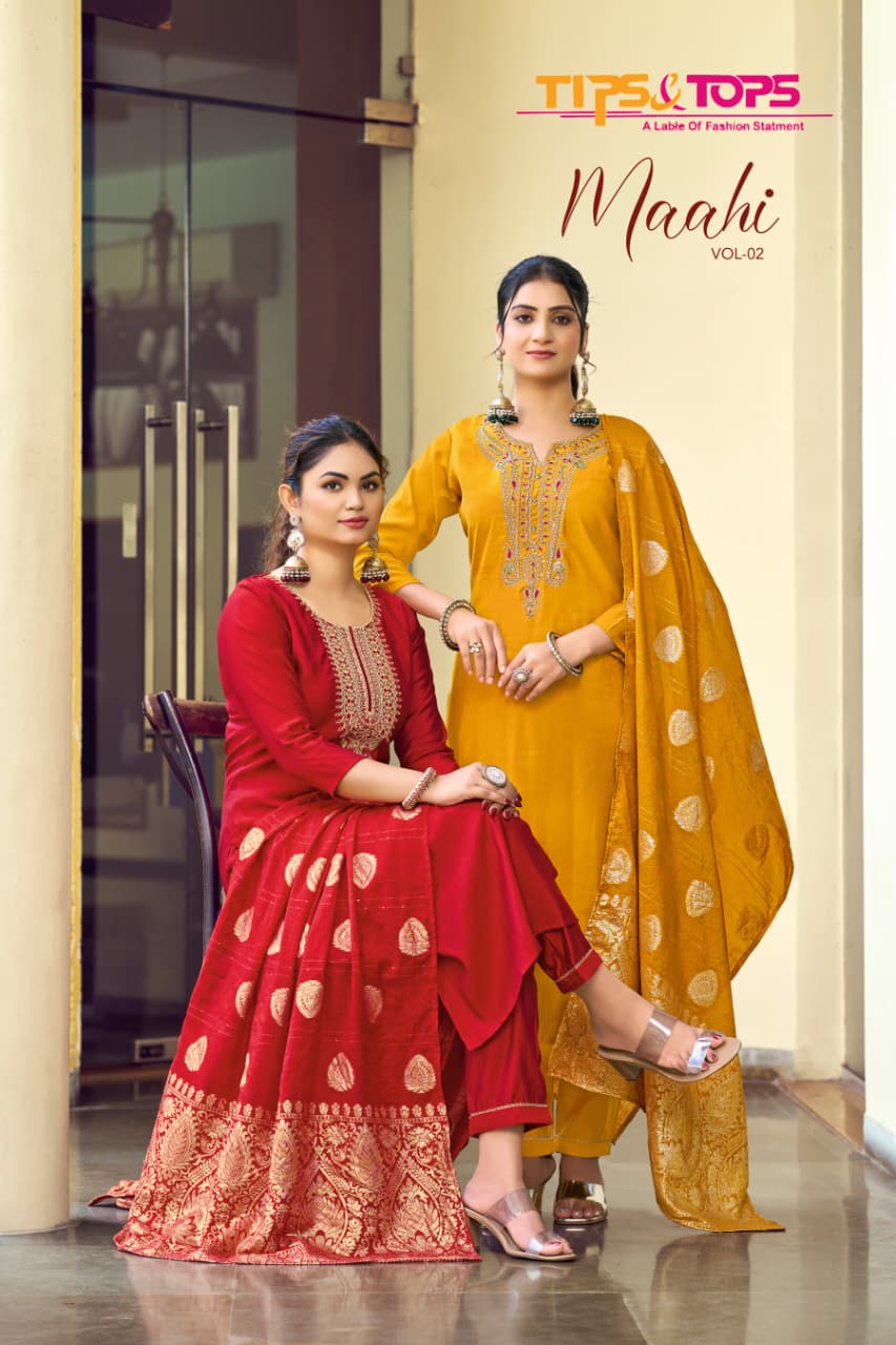 Maahi Vol 2 Tips Tops Roman Silk Readymade Pant Style Suits Wholesale