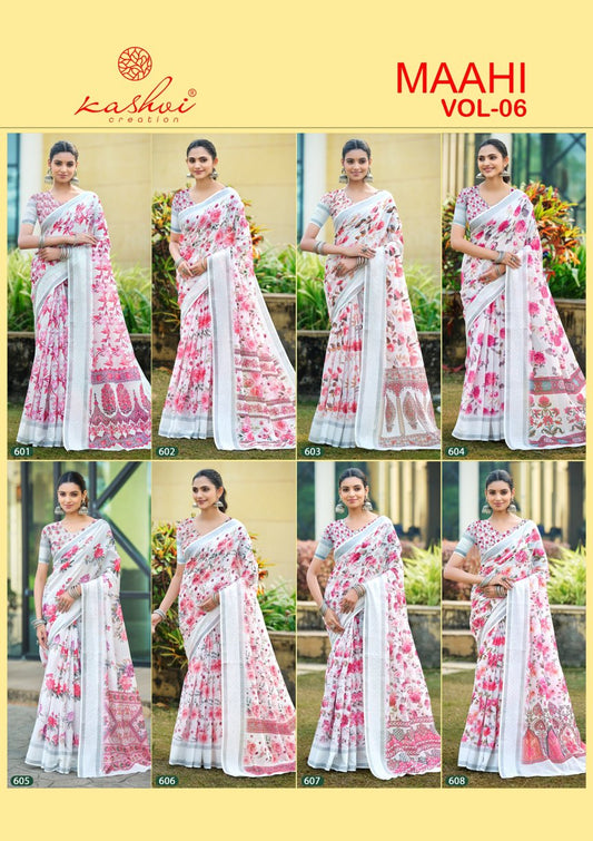 Maahi Vol 6 Kashvi Creation Linen Sarees Wholesaler India