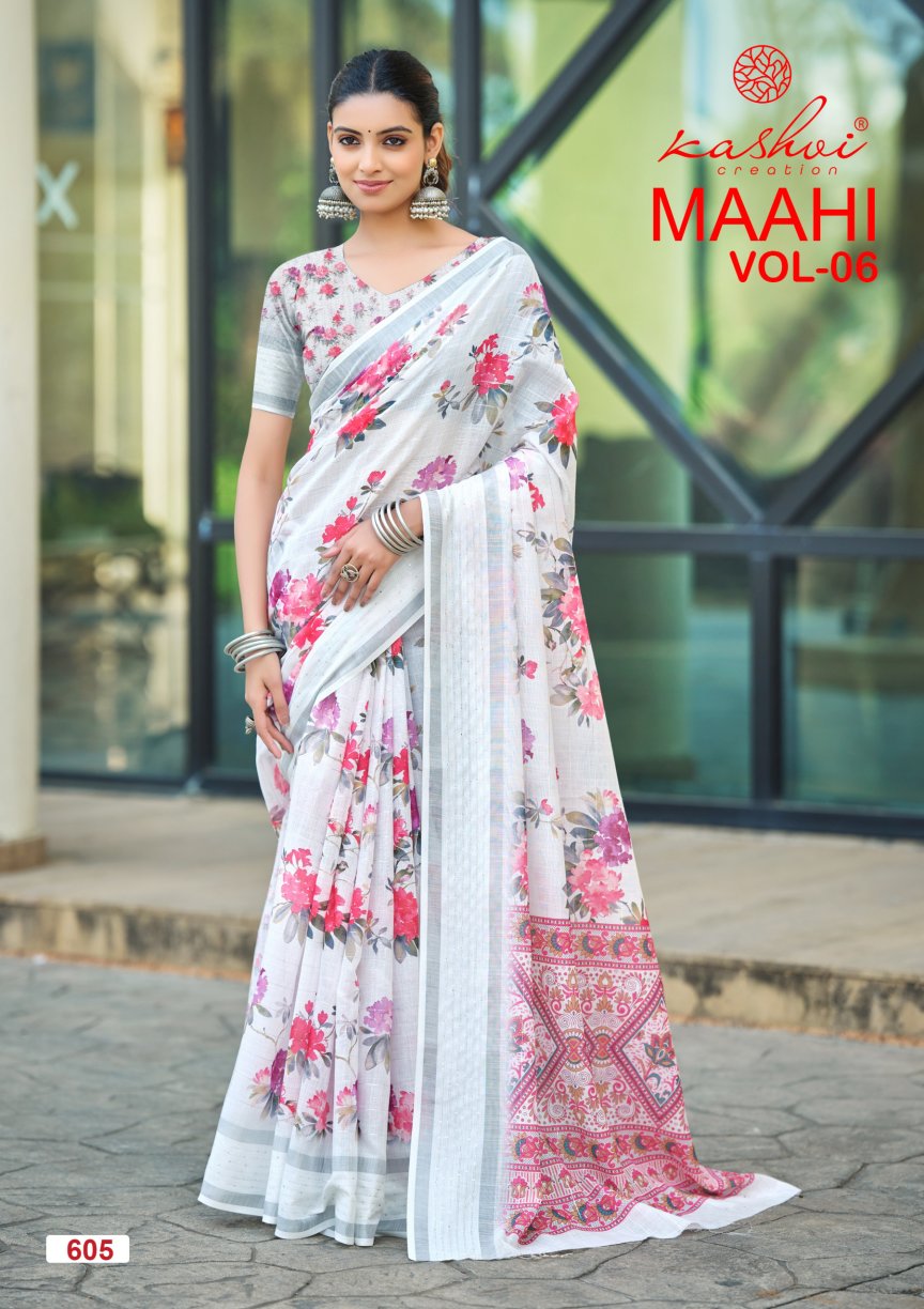 Maahi Vol 6 Kashvi Creation Linen Sarees Wholesaler India