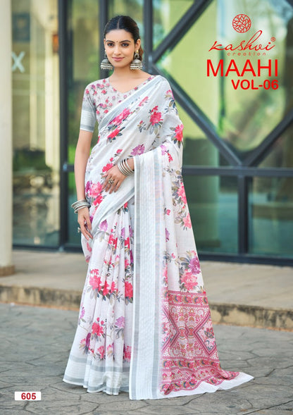 Maahi Vol 6 Kashvi Creation Linen Sarees Wholesaler India