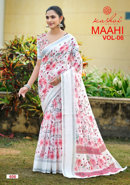 Maahi Vol 6 Kashvi Creation Linen Sarees Wholesaler India