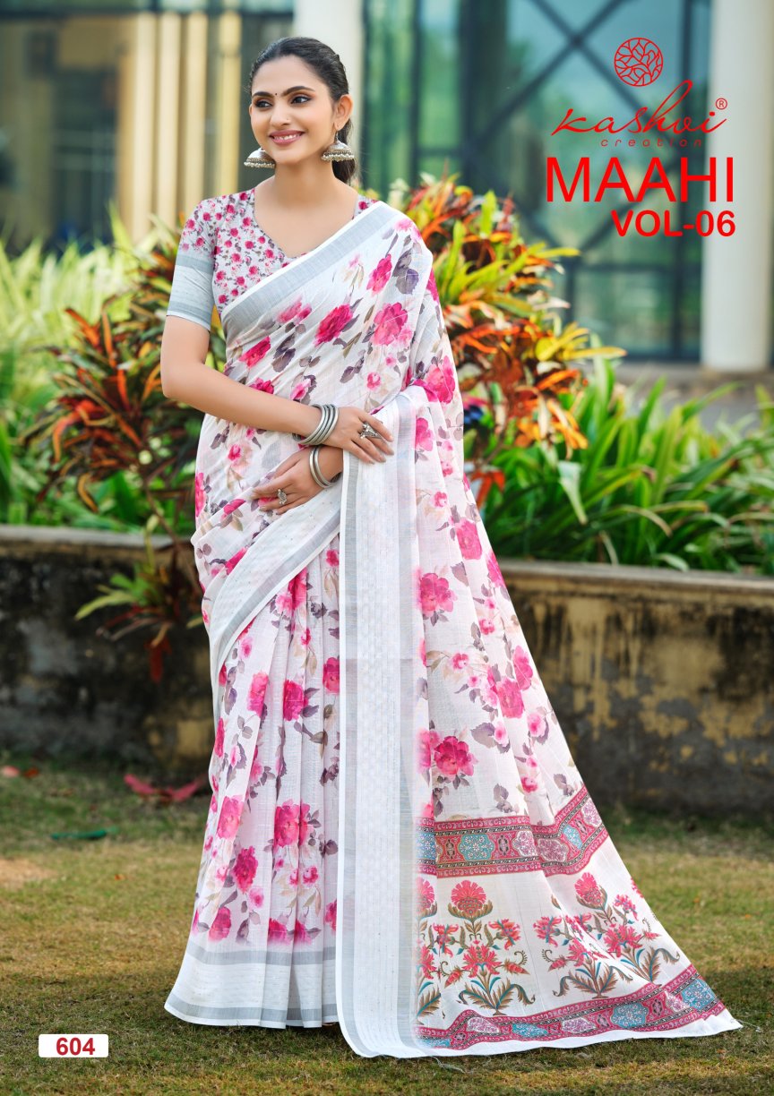 Maahi Vol 6 Kashvi Creation Linen Sarees Wholesaler India