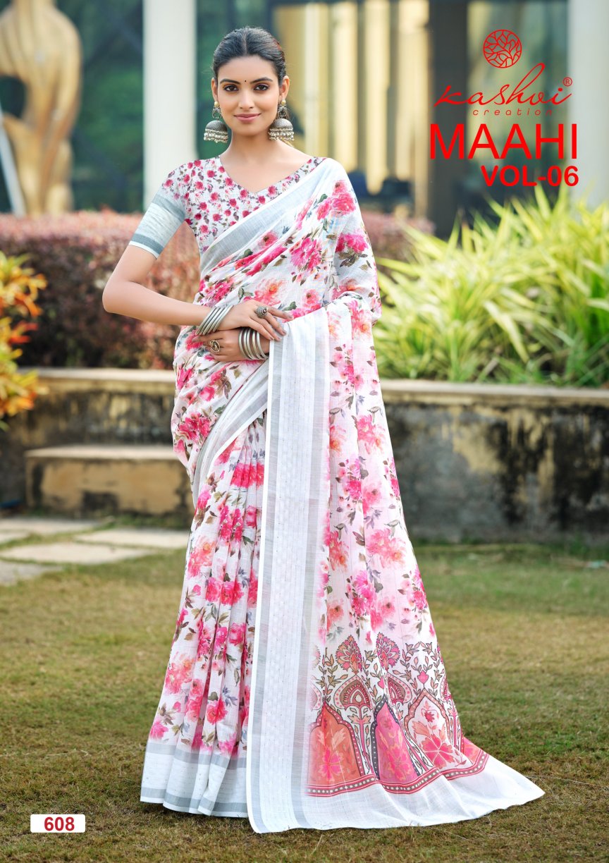 Maahi Vol 6 Kashvi Creation Linen Sarees Wholesaler India