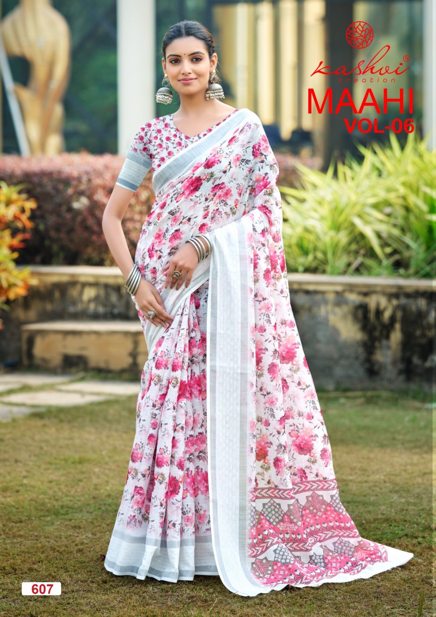 Maahi Vol 6 Kashvi Creation Linen Sarees Wholesaler India