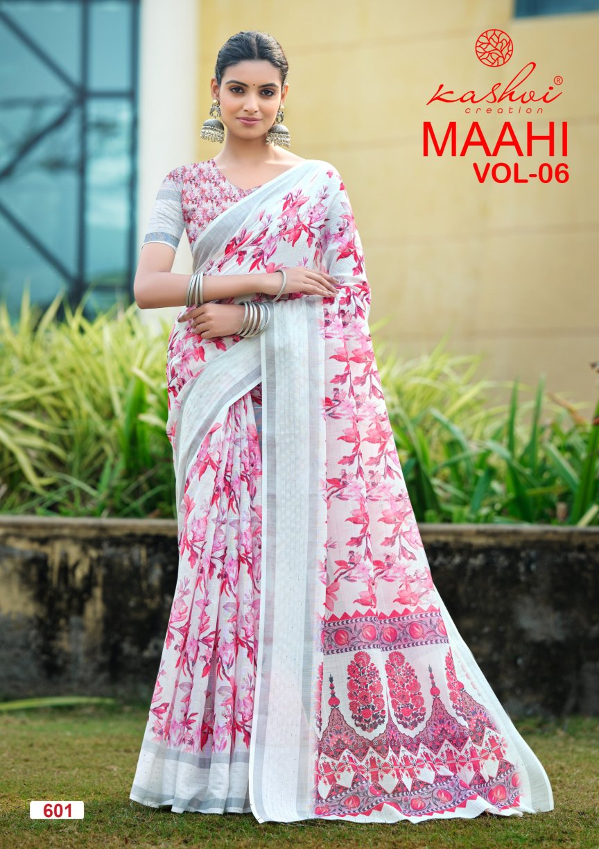 Maahi Vol 6 Kashvi Creation Linen Sarees Wholesaler India